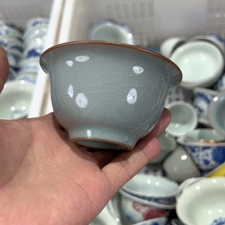 瓷片淘泥素胎压手杯微瑕