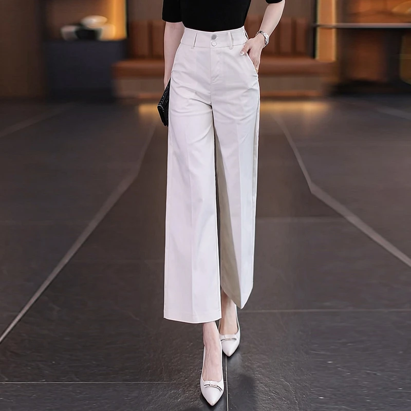 西装九分阔腿裤女士夏季薄款2025新款高腰宽松垂感休闲窄版直筒裤