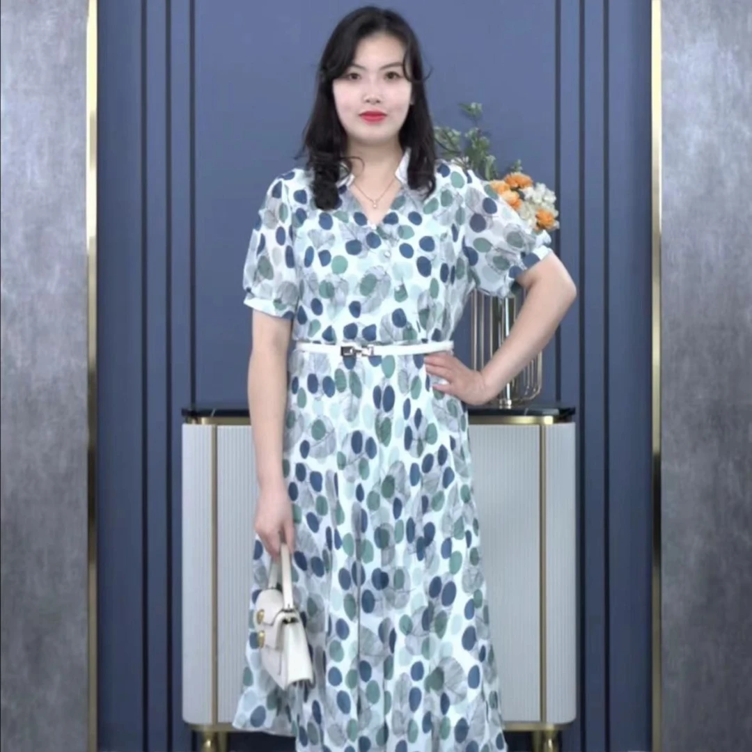 收腰长碎花裙高端连衣裙 ZB3893