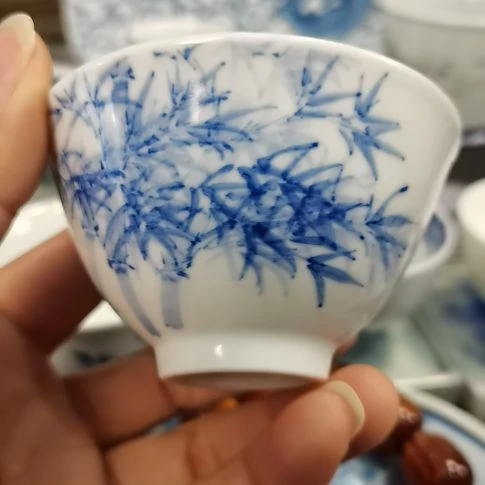 景德镇陶瓷青花竹子撇口杯