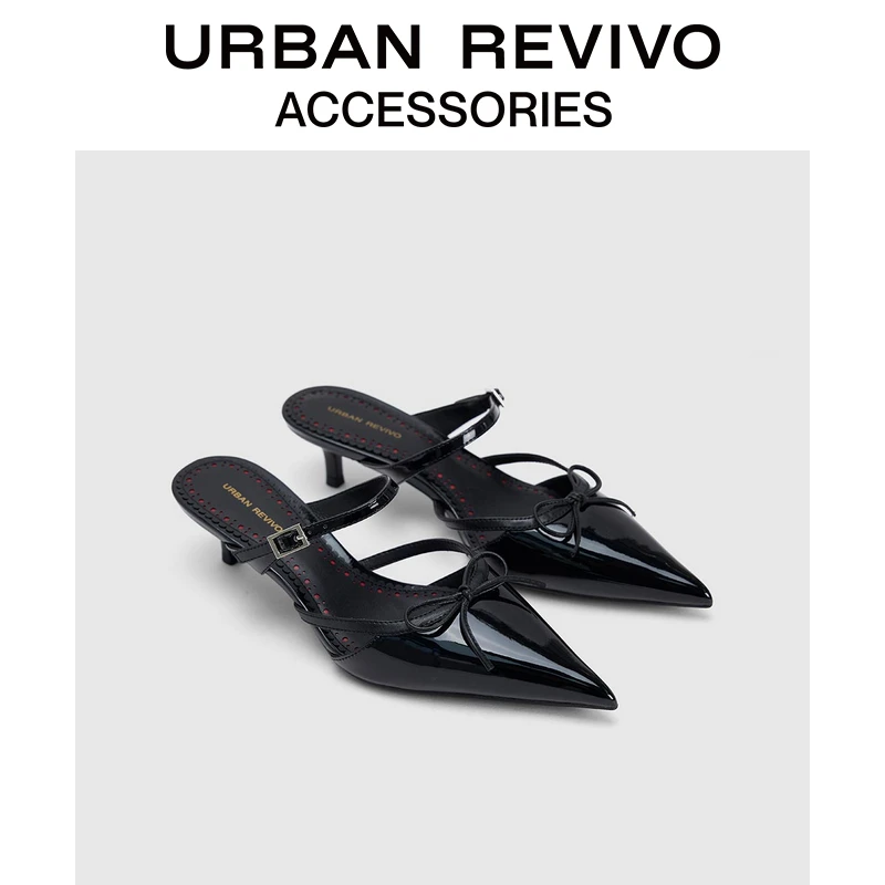 URBAN REVIVO2025秋季新款女士尖头蝴蝶结饰拖鞋UAWS50031