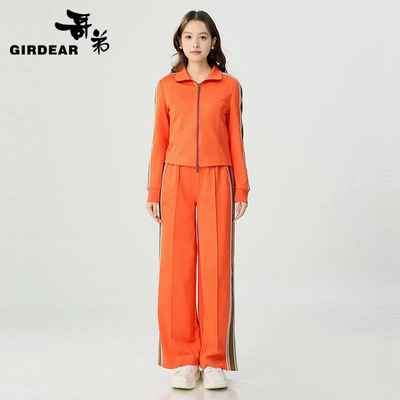 GIRDEAR/哥弟2025早春新款减龄休闲暖橙色百搭修身运动裤子110010