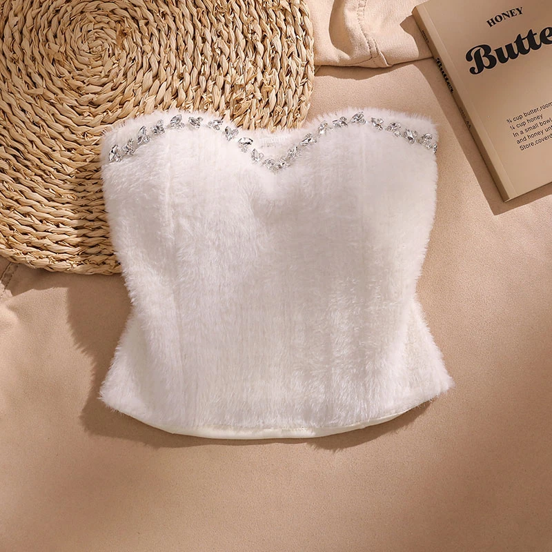 纯欲风毛绒背心吊带小众百搭简约内搭短款抹胸上衣外穿高级感美背