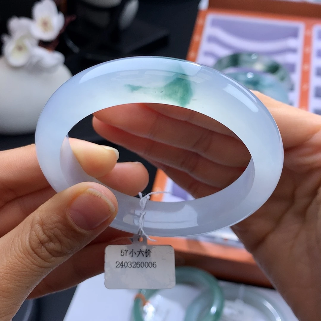 未镶嵌手镯翡翠57冰飘花正圈