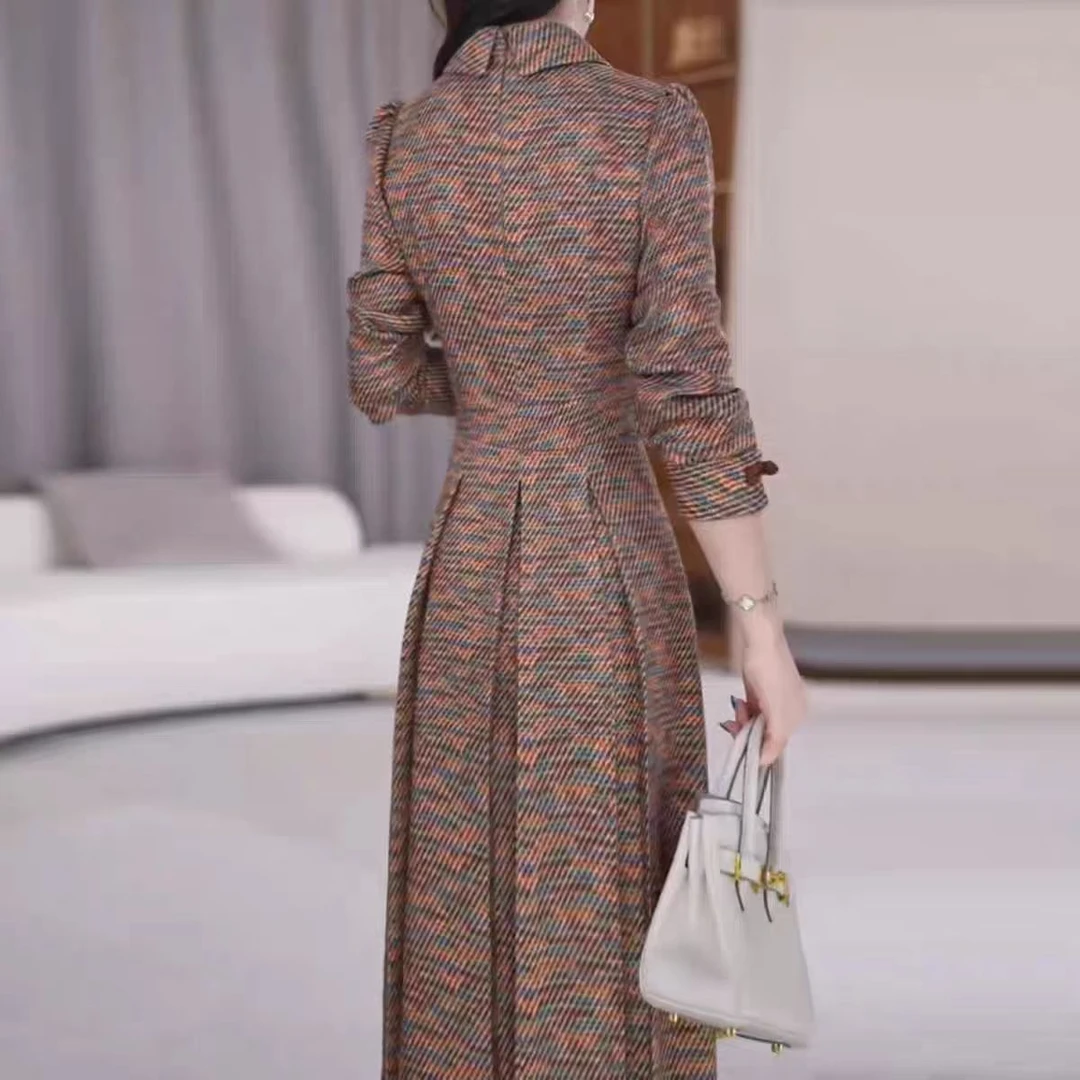 insX型裙棉麻连衣裙秋冬七分袖秋季套头显瘦修身网红