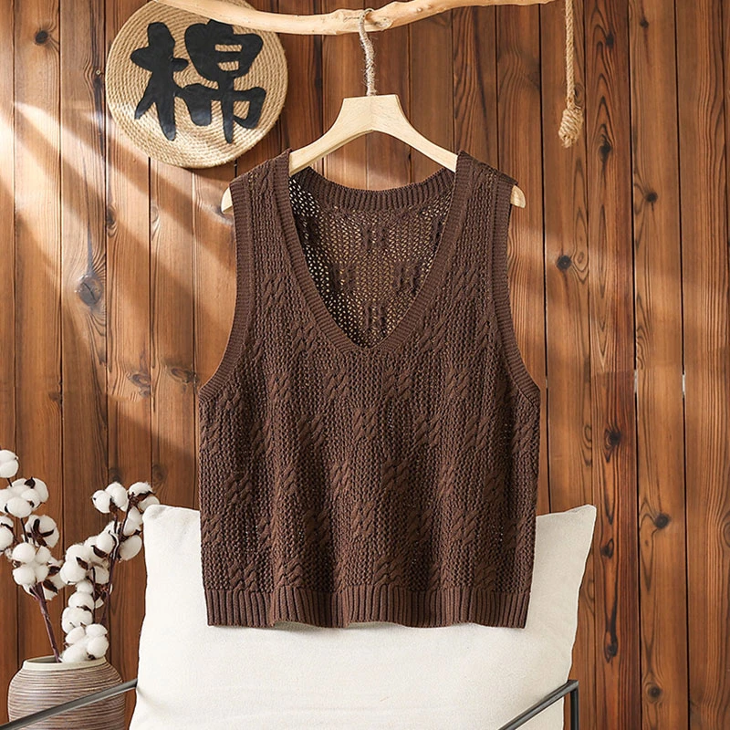 中国风针织马甲女短款春秋夏季休闲复古外穿镂空百搭宽松文艺马夹