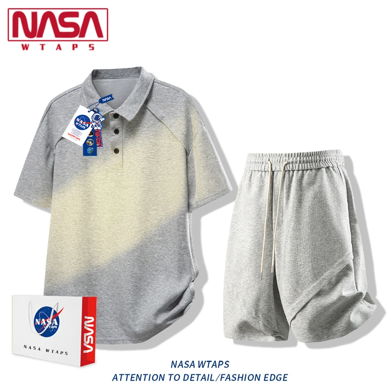 NASA WTAPS美式短袖 polo衫套装男夏季两件套轻奢痞帅休闲服男装