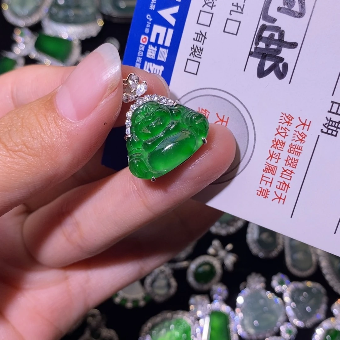 镜***姐翡翠银S925镶嵌颈饰分两单