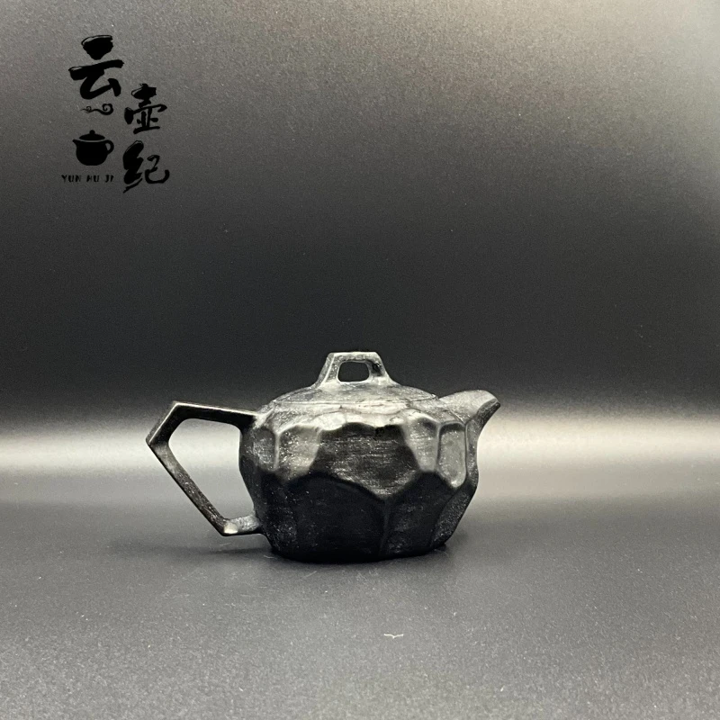 【几何问鼎】几何纯黑料手凿冰碛岩随型壶