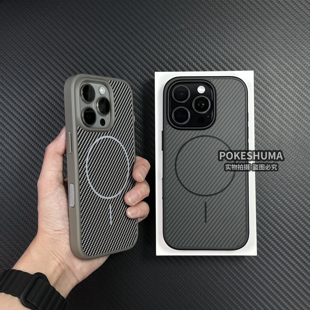 新款纤维纹磁吸适用苹果16promax拍照键保护iphone15/14/13手机壳