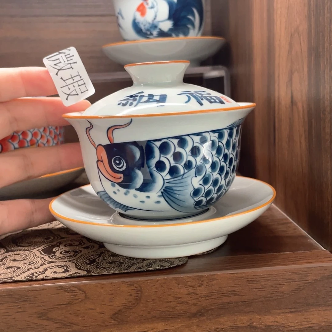 釉下手绘茶具微瑕