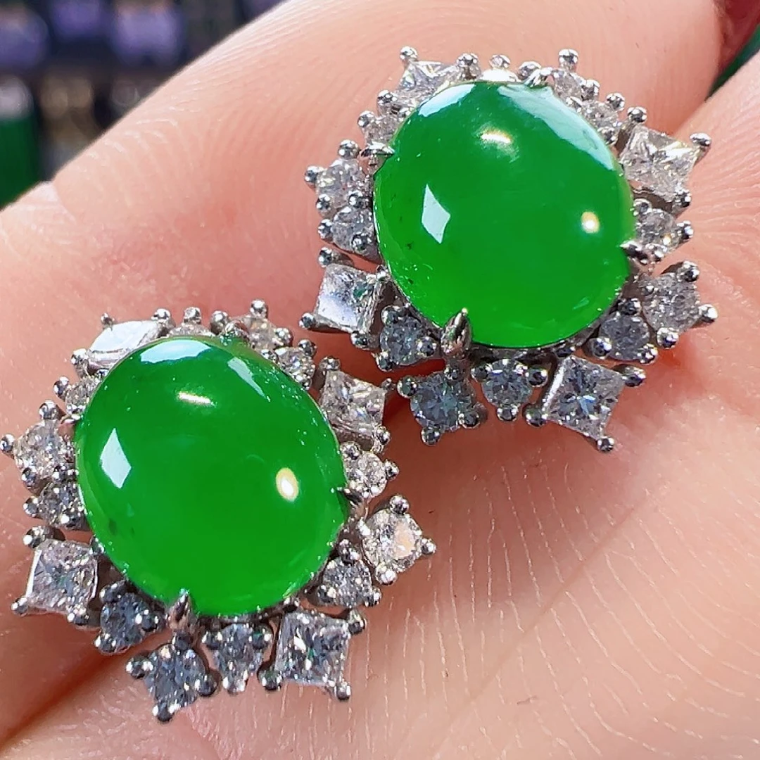 翡翠18K金镶嵌耳饰签收后24小时鉴赏期