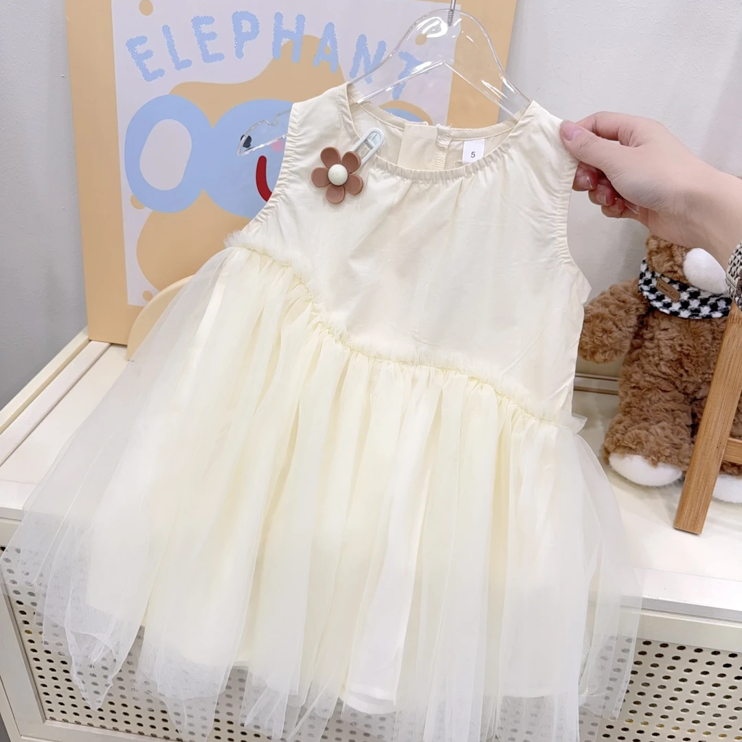 【XTL】2025新夏奶黄色显白拼接纱纱连衣裙010