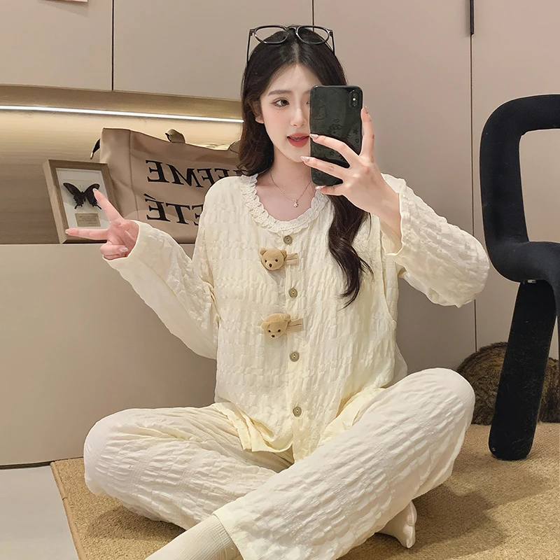 带胸垫月子服夏季薄款产后哺乳期孕妇睡衣女喂奶吸汗产妇家居服