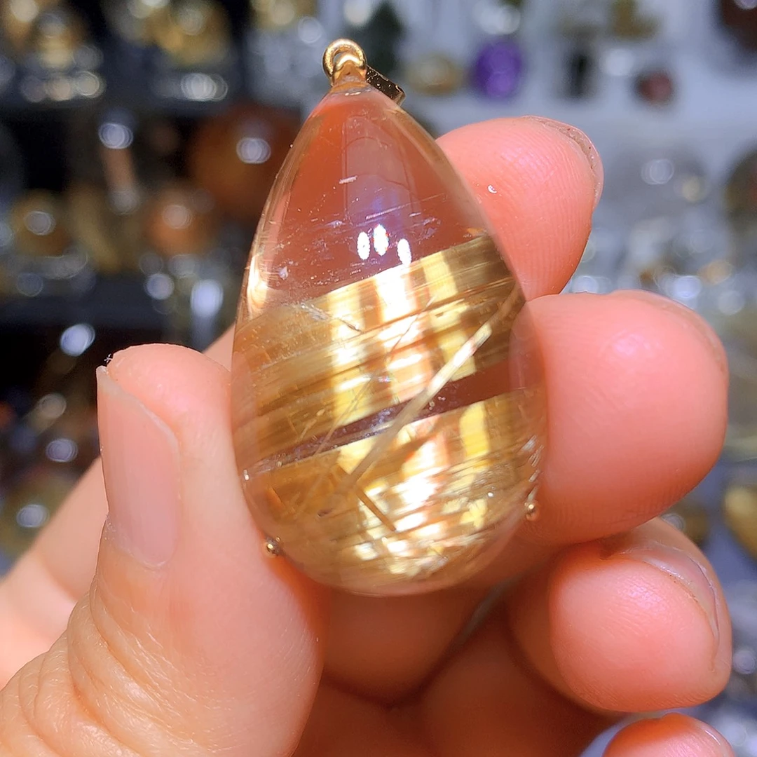 水晶吊坠银S925镀金镶嵌天然水晶