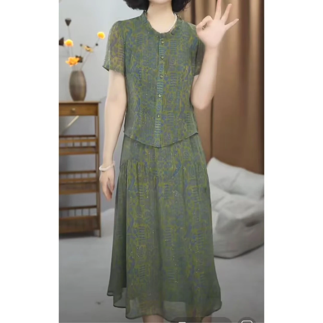 3083夏季新款显瘦气质短袖单排扣假两件连衣裙