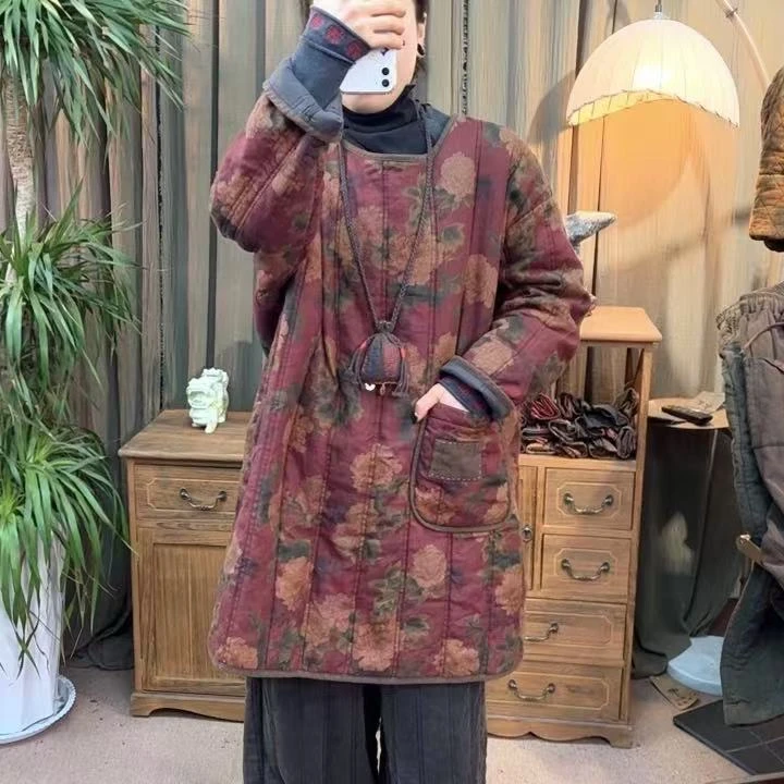 那年【双12钜惠】纯亚麻棉袄棉袍（衣长90胸围135）复古百搭加绒加厚