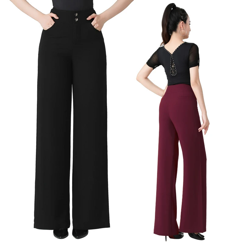 秋冬拉丁舞裤子高腰新款舞蹈裤国标舞裤女长裤跳舞裤交谊舞直筒厚