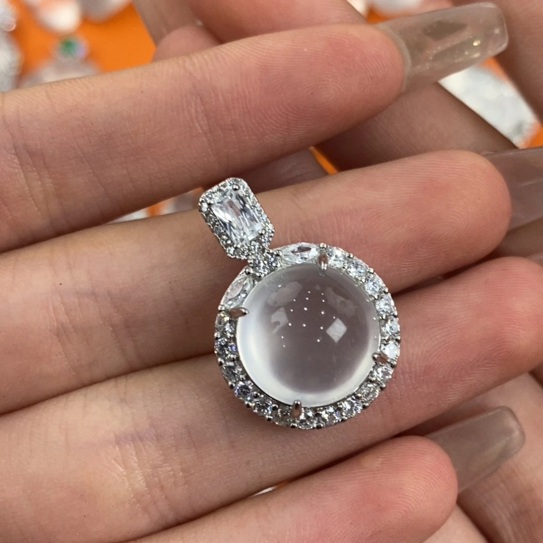 银S925镀金镶嵌吊坠石英质玉