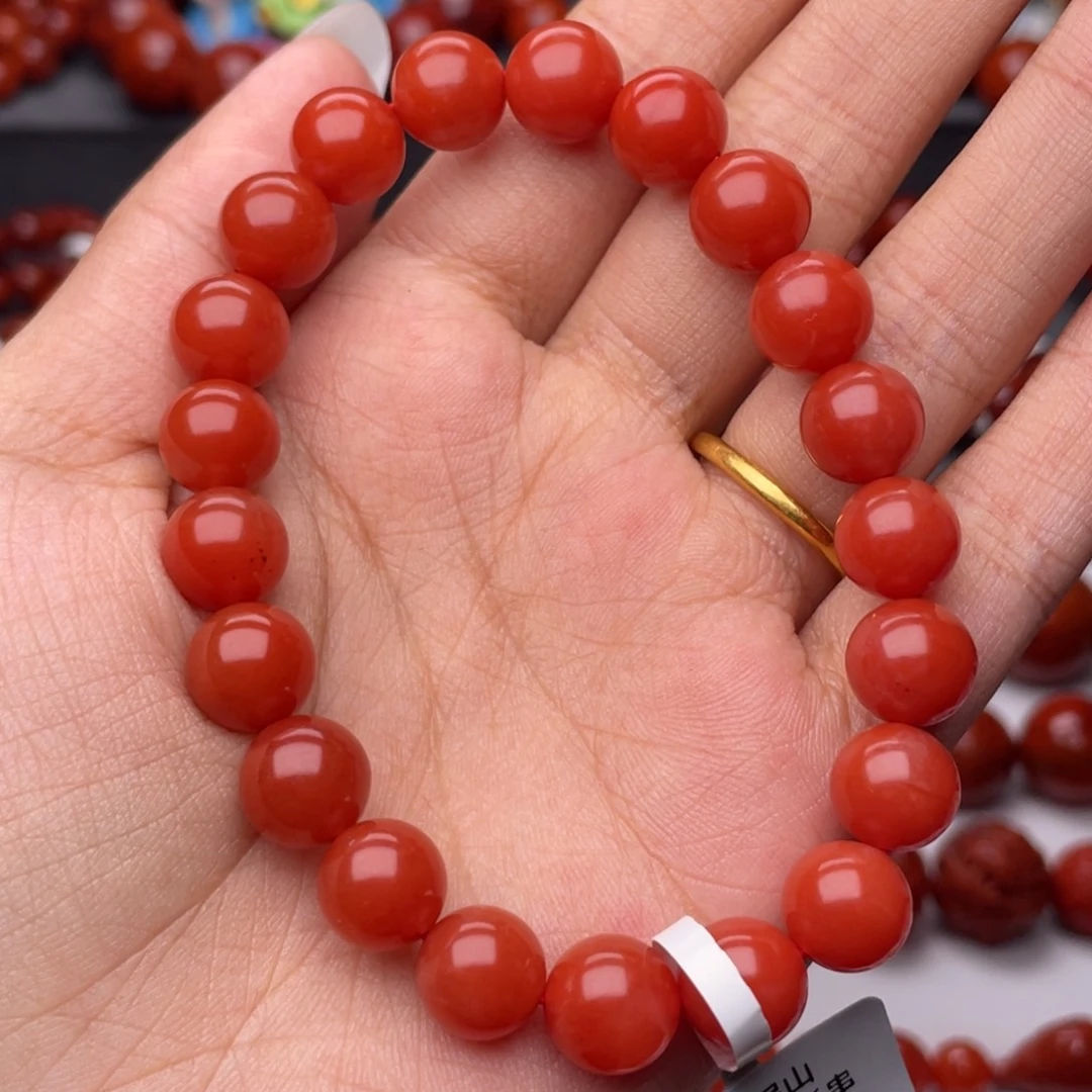南红玛瑙未镶嵌手链Y9.6mm顶品收藏滴水洞亮光手串