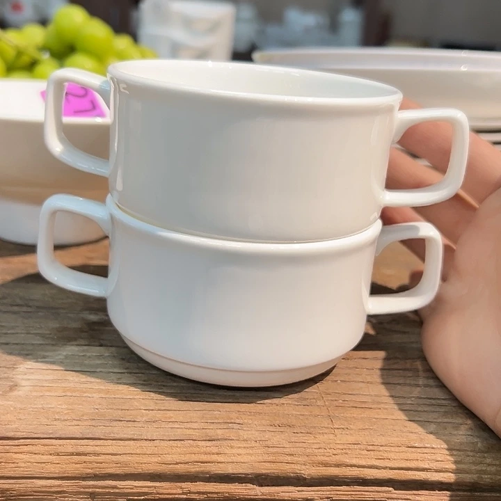 国营尾货骨瓷双耳杯一对