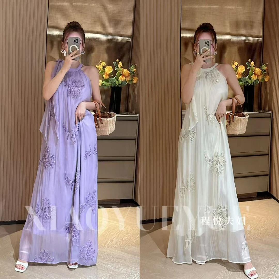 程悦夫妇【新品】A-02011时尚高级感重工钉珠设计感小众连衣裙气质