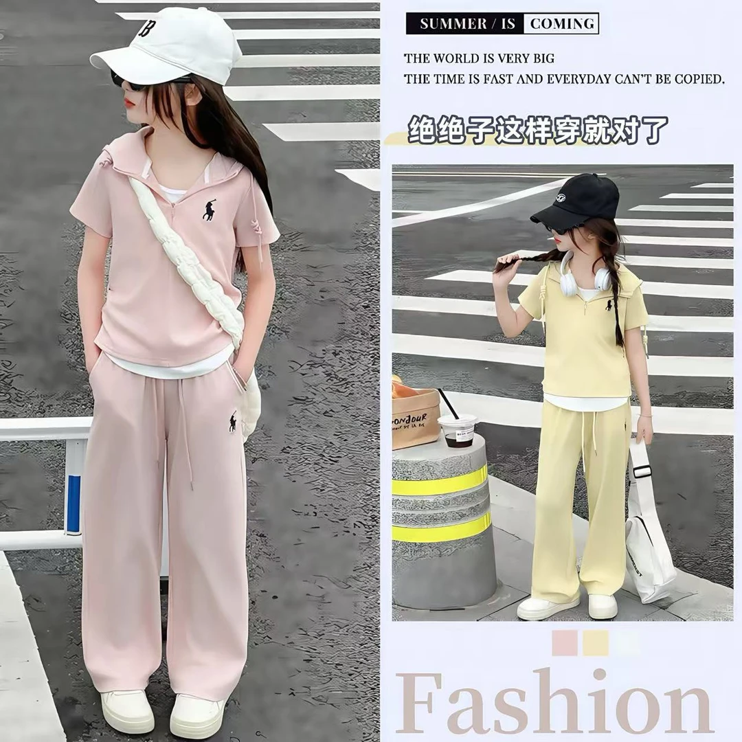 女童夏季连帽卫衣套装2025新款儿童韩系穿搭女孩中大童夏天两件套