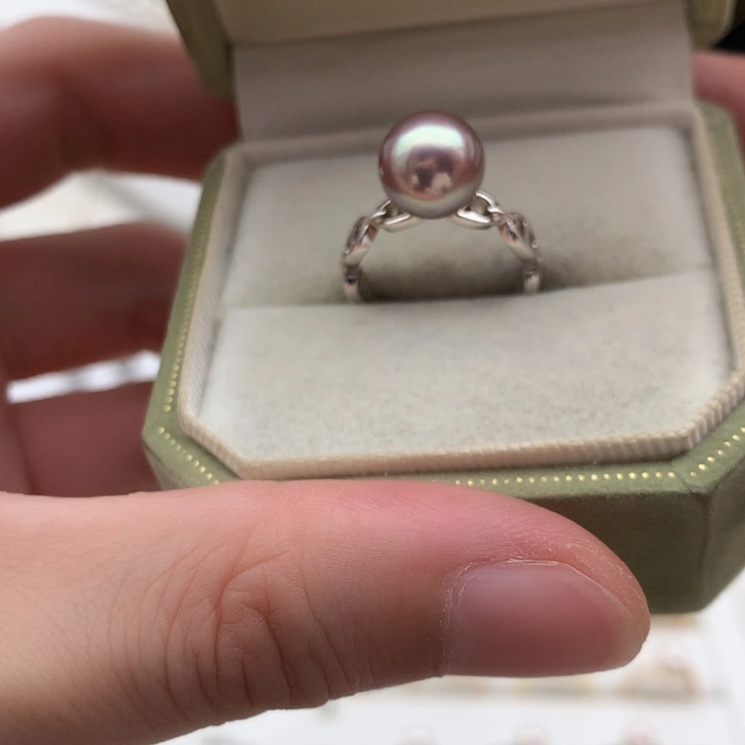 银S925镶嵌淡水珍珠戒指9-10mm