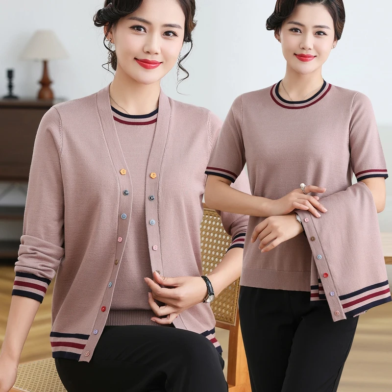 2025新款妈妈春装小衫套装洋气上衣外套气质两件套中老年时尚女装