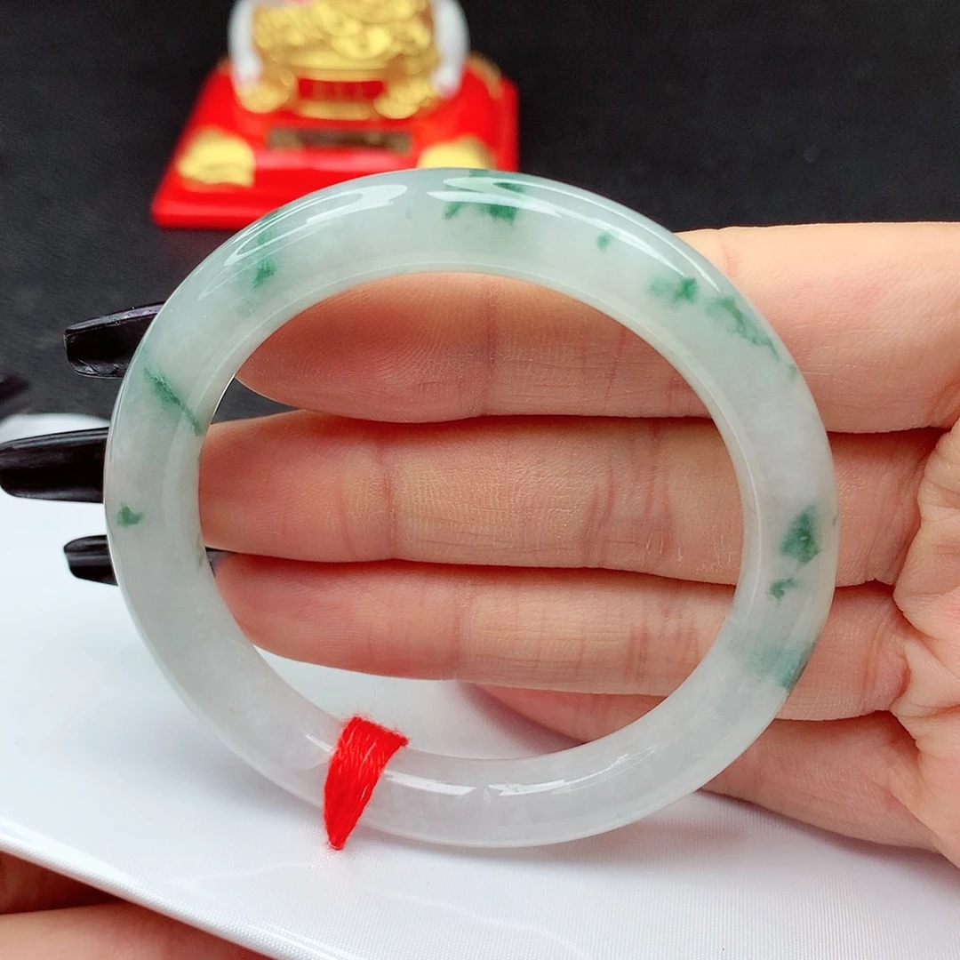 未镶嵌手镯翡翠翡翠52.6白冰飘绿花美人条