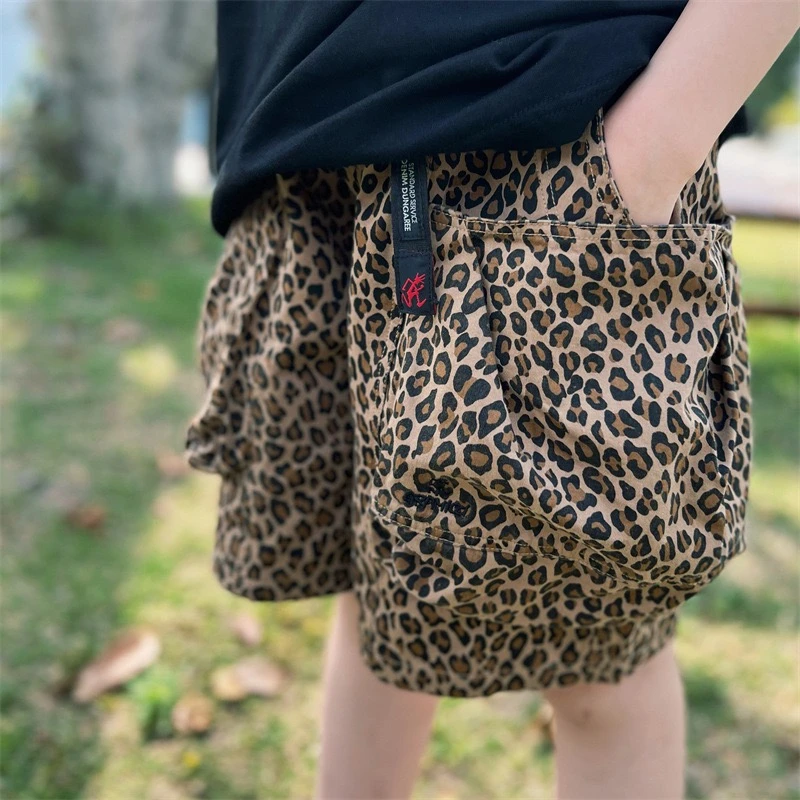 [一彩定制】25新款DD 儿童豹纹火柴人短裤 复古刺绣花苞裤日系潮牌