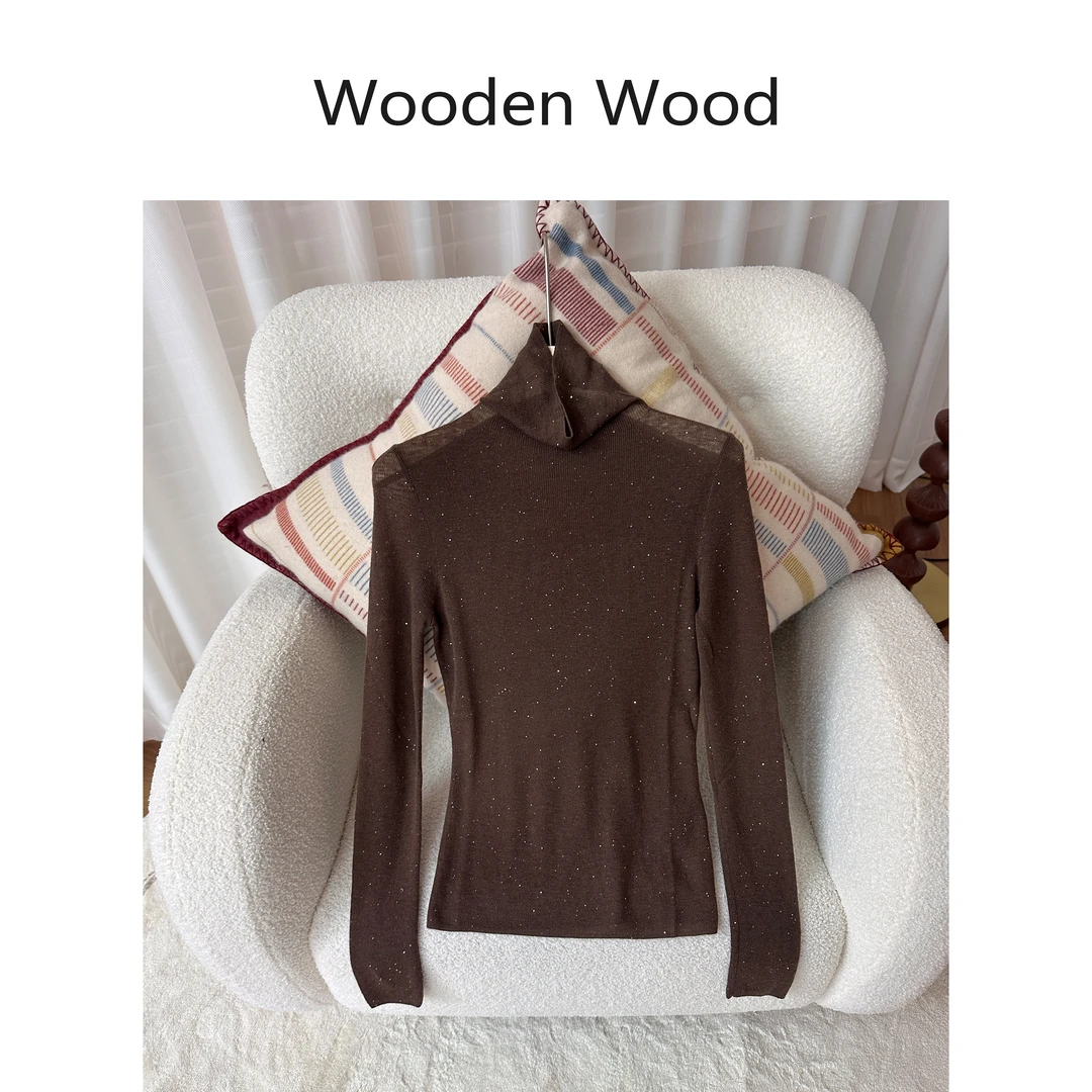 Wooden Wood“灿若星河”长袖设计感亮片百搭舒适羊绒针织衫P25486