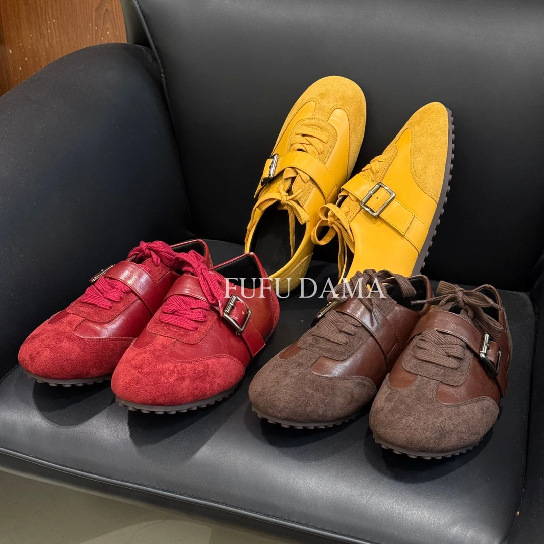 【胖福福大码女鞋】德训鞋女新款透气复古皮带扣运动休闲阿甘鞋