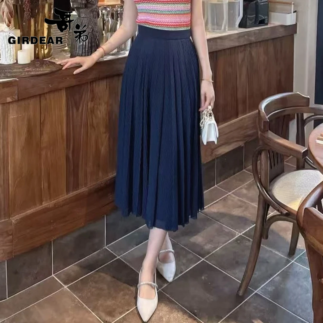GIRDEAR/哥弟新款气质显瘦松紧腰简约百褶纱裙高腰半身裙1200352