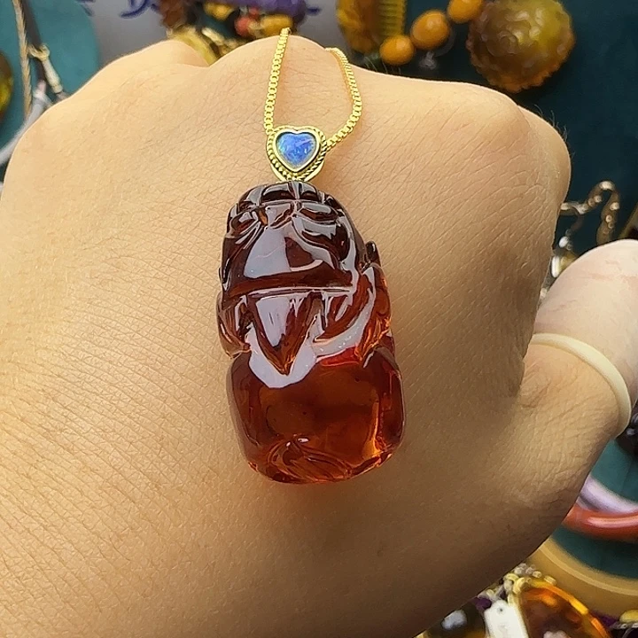 琥珀银S925镀金镶嵌颈饰