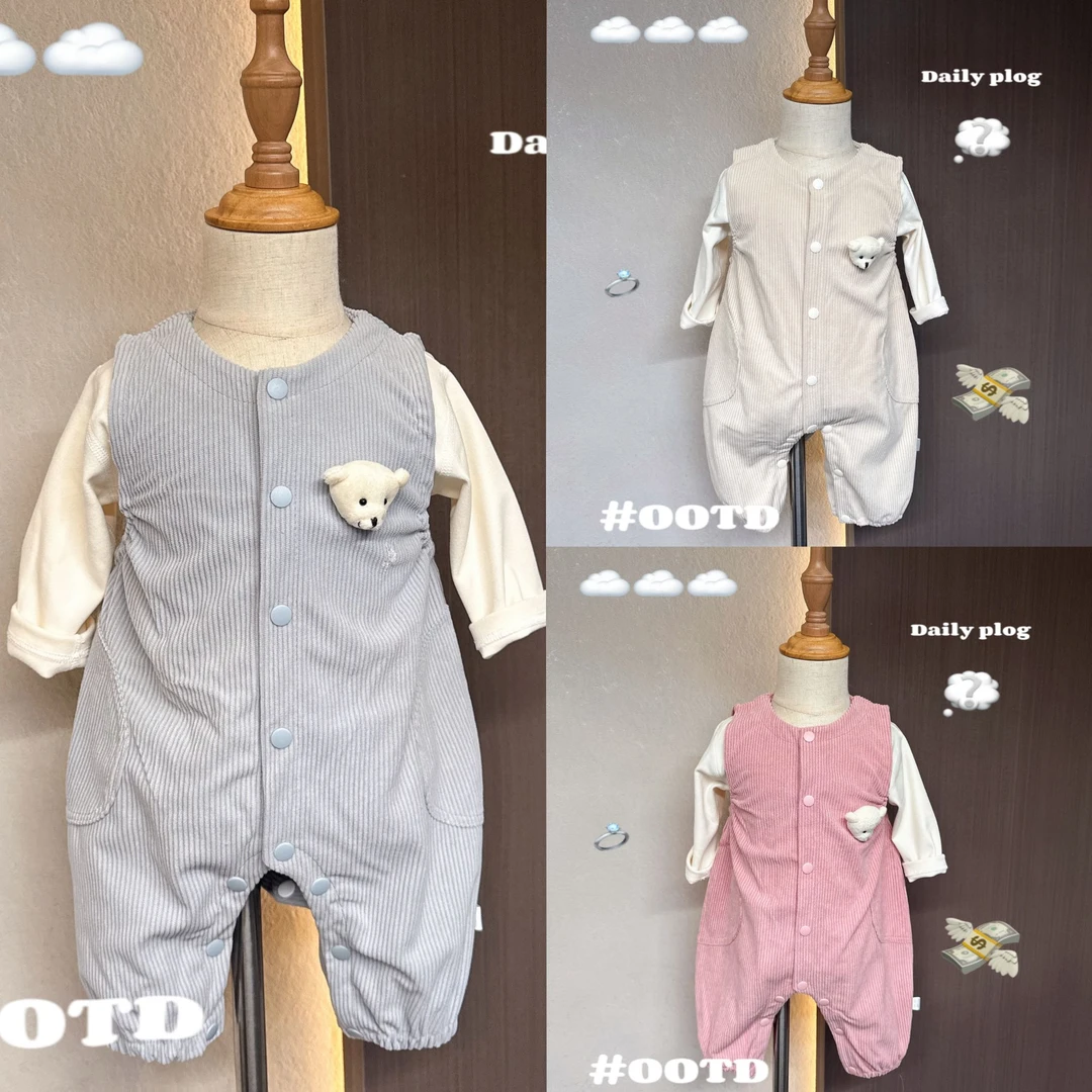 春秋卡通小熊背带长袖婴儿春季可爱卡通宝宝爬服超萌幼儿衣服