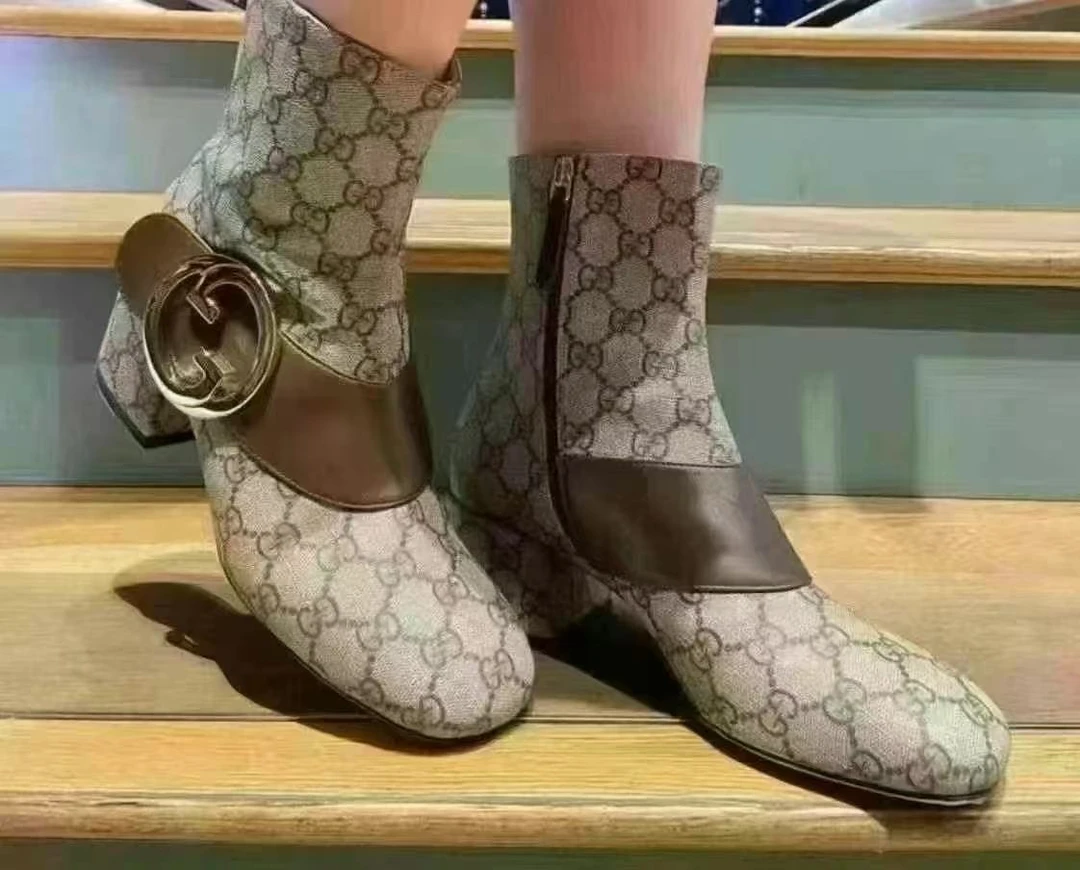 未使用 GUCCI/古驰 /七七/双G老花短靴