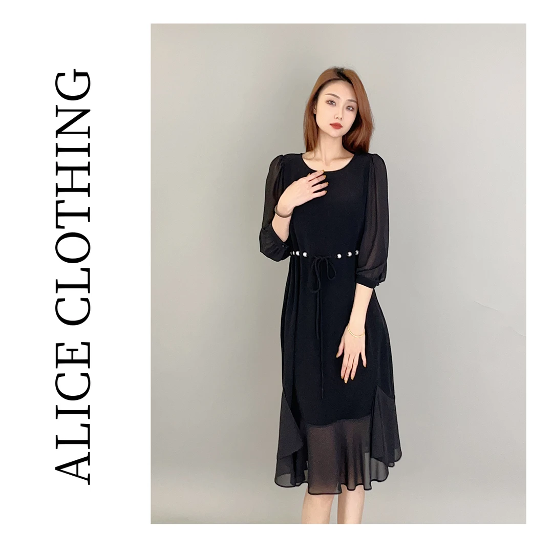 1 alicelulu “腰间明珠”时尚连衣裙 垂顺飘逸 抽绳显瘦 S2137043B