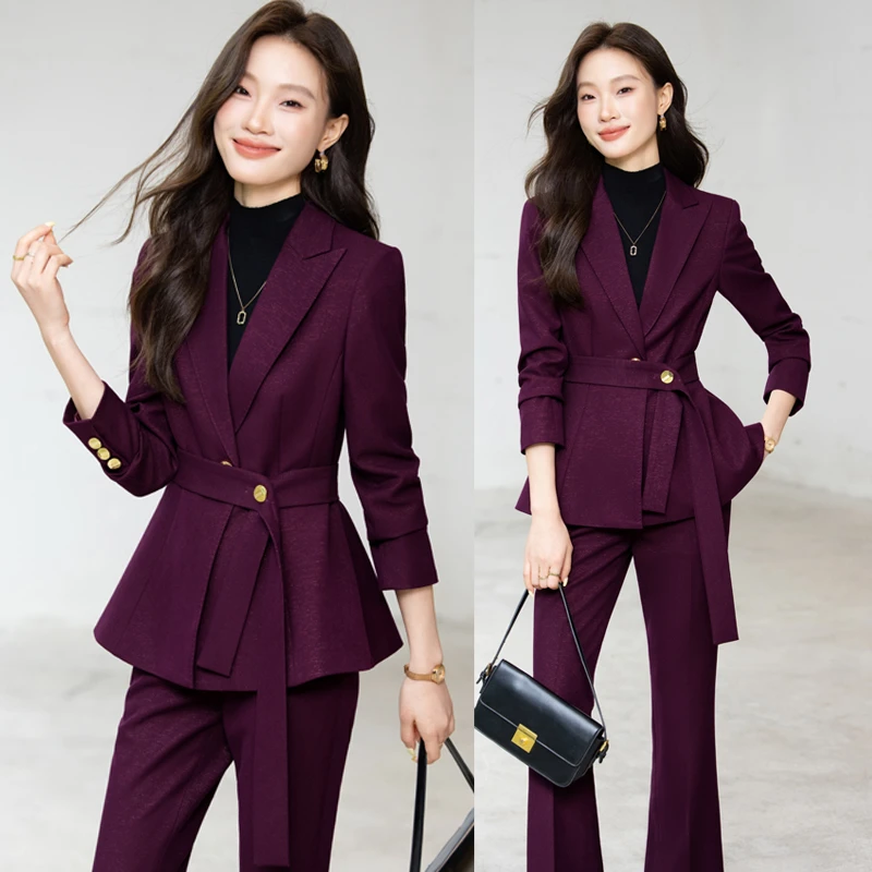 紫色西装套装女时尚洋气韩版职业装高级感气质正装西服通勤工作服