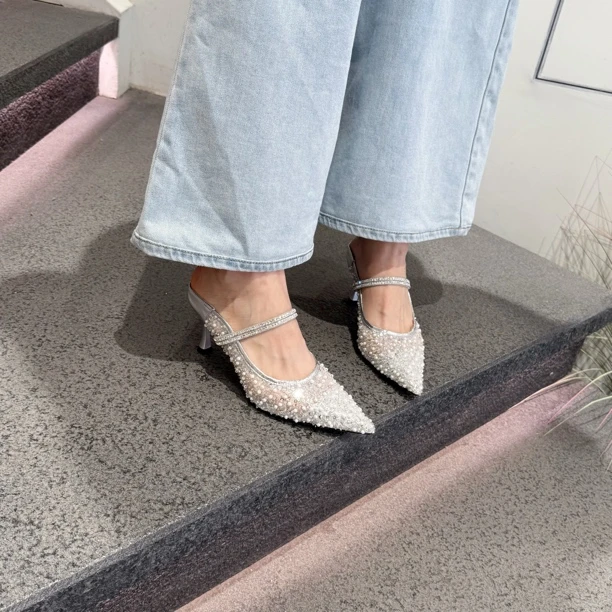 闪闪时装凉鞋包头包头凉鞋一脚蹬百搭高跟春夏 0912