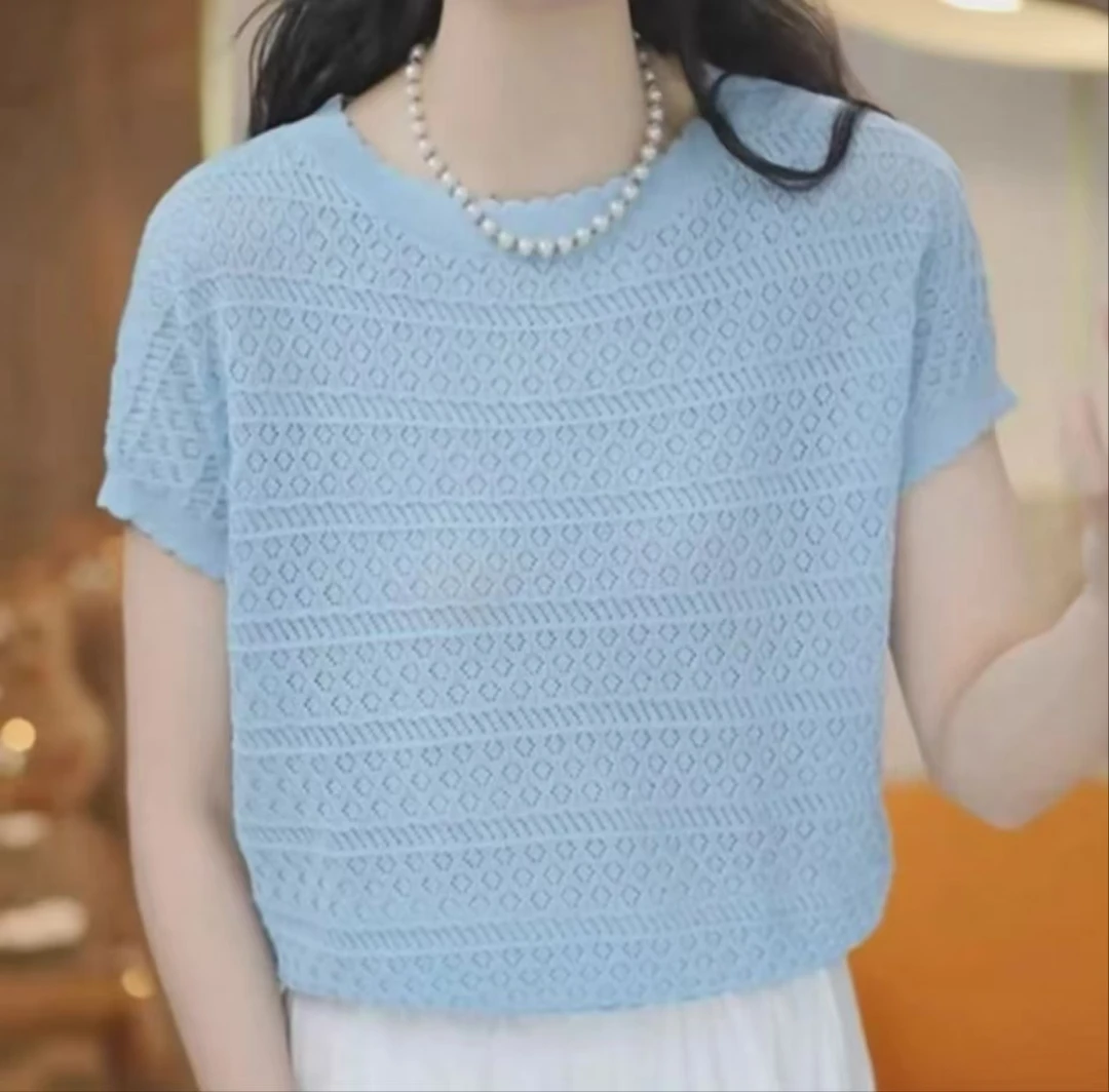 2025新款经典针织衫上衣薄款女士修身镂空
