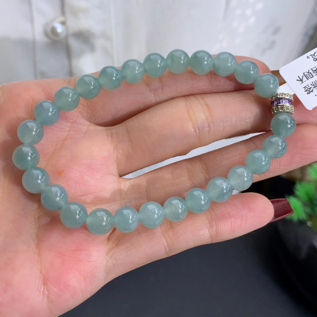 翡翠未镶嵌手串卡7冰胶蓝手串