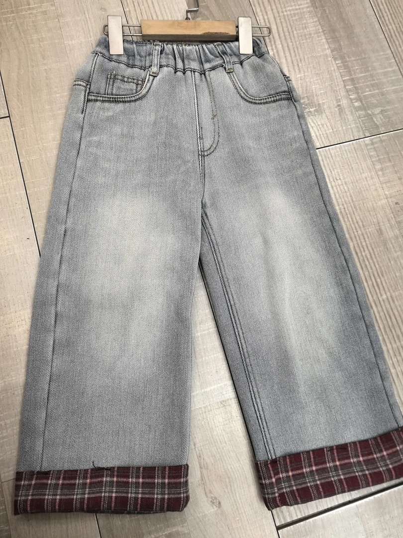 女童牛仔水洗一体裤子