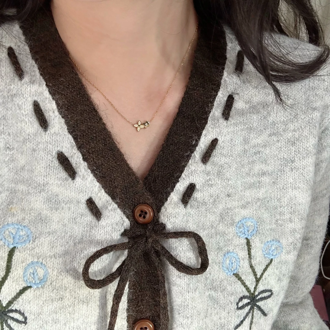 钛钢项链 8901微镶双坠四叶草幸运草精致轻奢简约ins小众不掉色