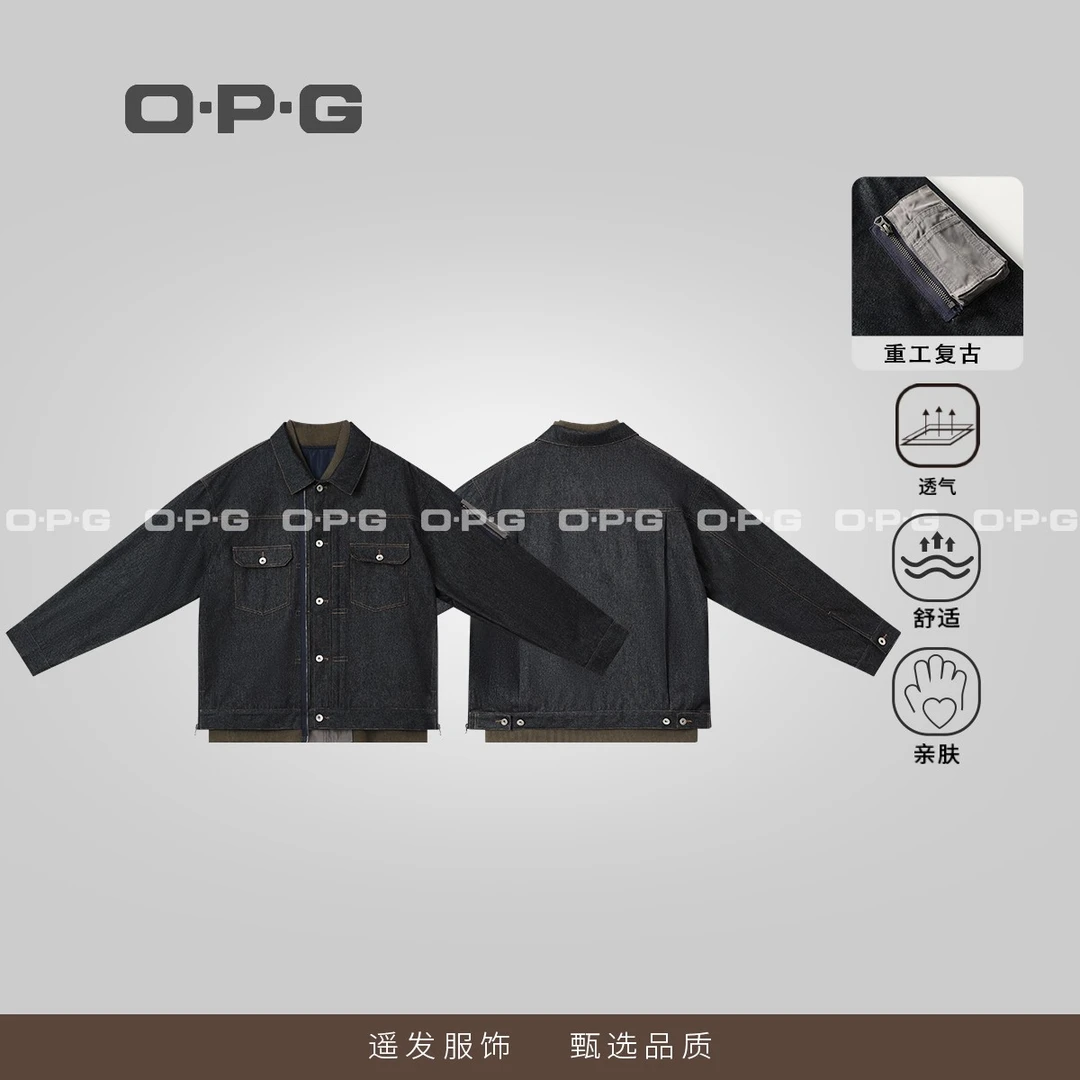 O.P.G【重工复古假两件经典牛仔外套】初秋新款情宽松休闲外套8603
