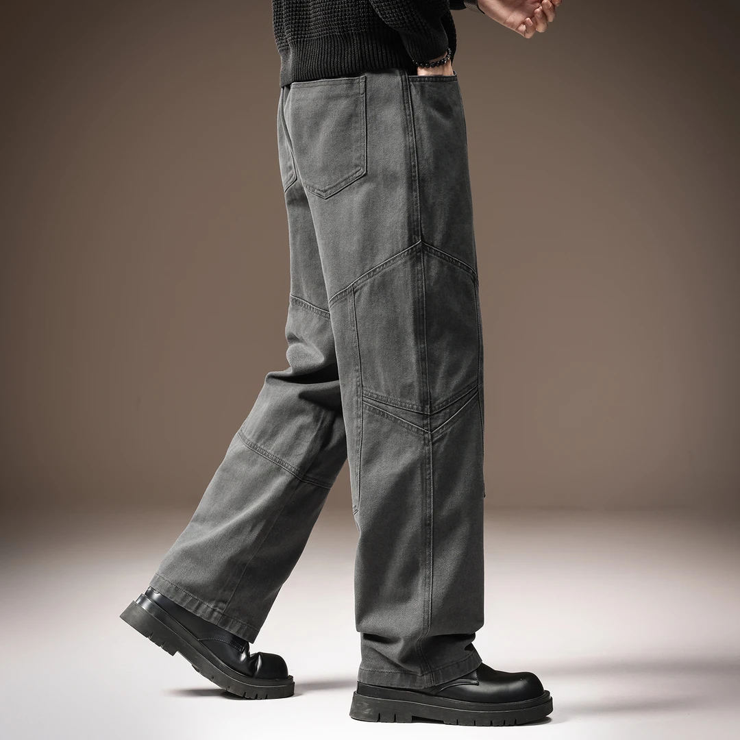 高端美式解构拼接设计感工装裤男2025秋季新款纯棉宽松直筒休闲裤