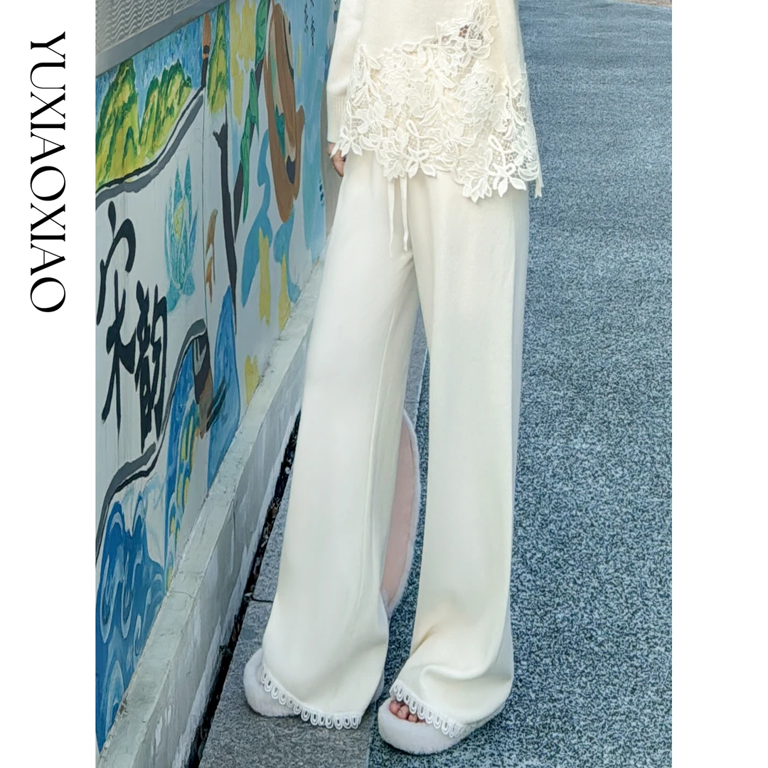 余潇潇【云朵漫游】简约慵懒感拼接抽绳设计女士宽松直筒休闲长裤