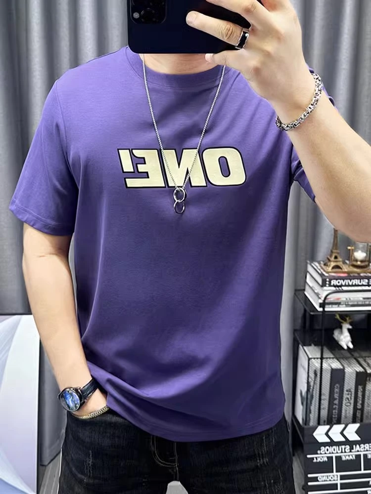 短袖t恤男2025夏季新款字母印花上衣休闲圆领百搭男装半袖体恤衫
