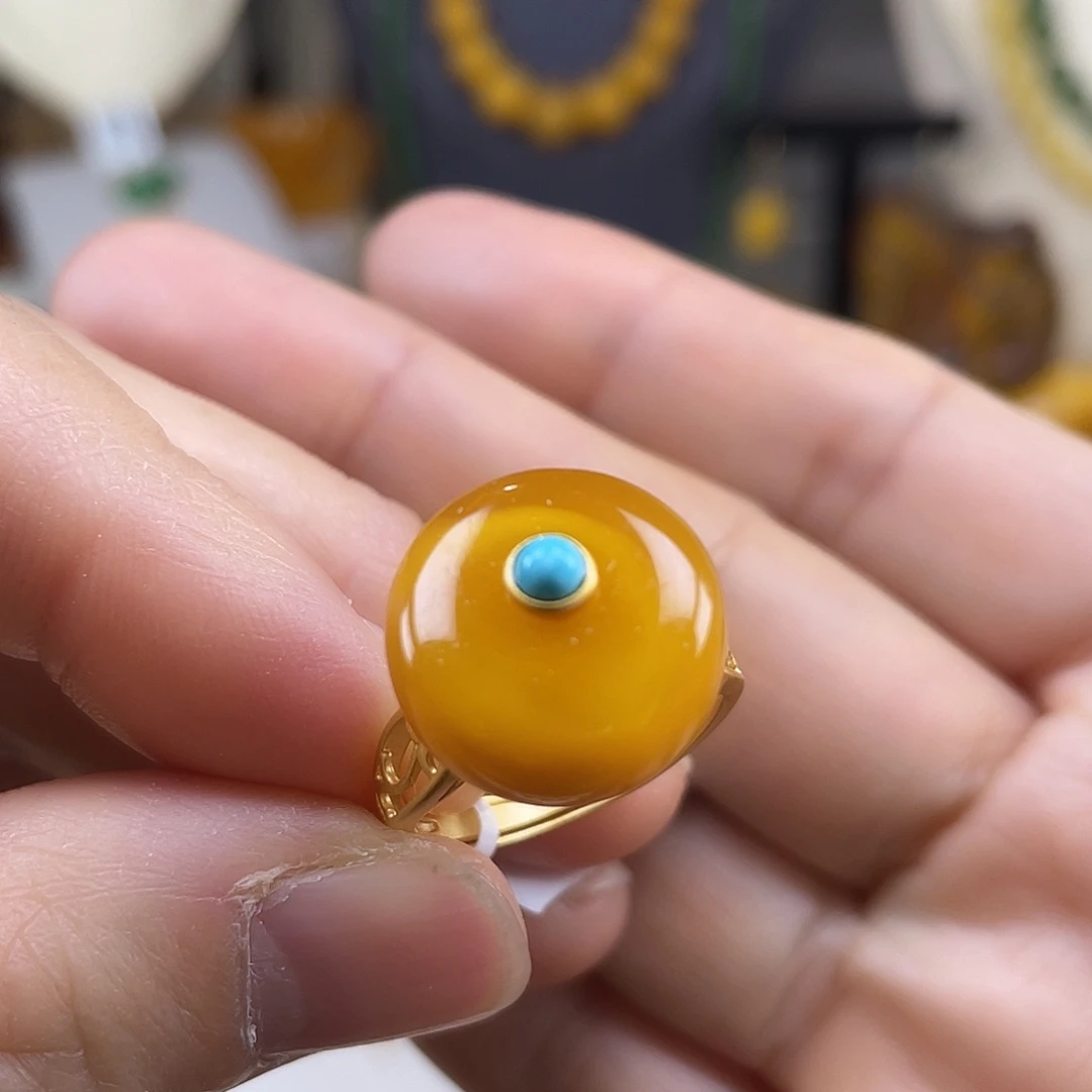 蜜蜡银S925镶嵌珠宝奇石4克