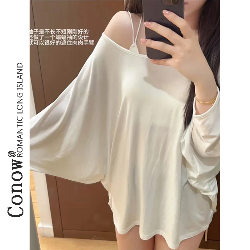 蝙蝠袖夏季罩衫度假百搭款夏季T恤女莫奈花园风宽松慵懒上衣